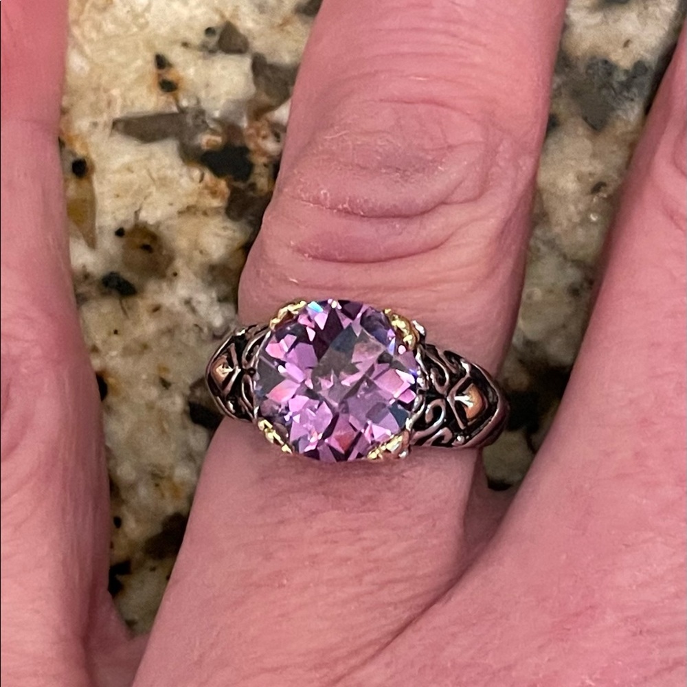 Solid Sterling Silver Size 7 Two-Tone Gold And Si… - image 1